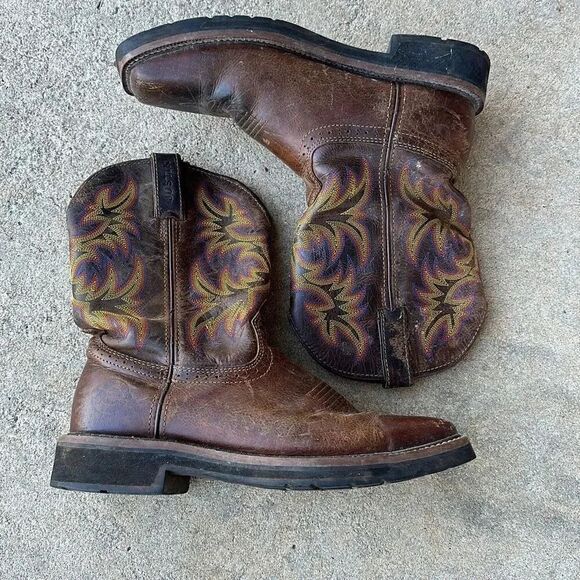 Justin Driller Western Work Boot Brown Men’s Size 9.5 Oil Resistant - Picture 2 of 9